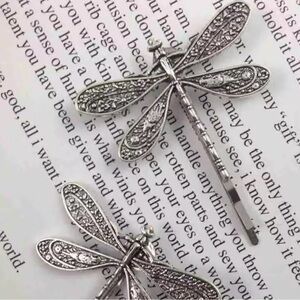 Silver Dragonfly Hair Clips 2 Set
